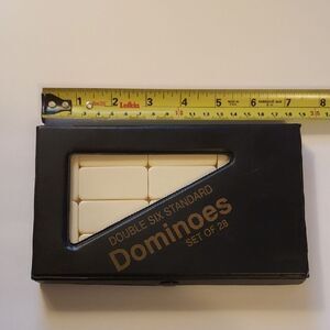 Double Six Standard Dominoes Set - Black and White Vintage Travel Set